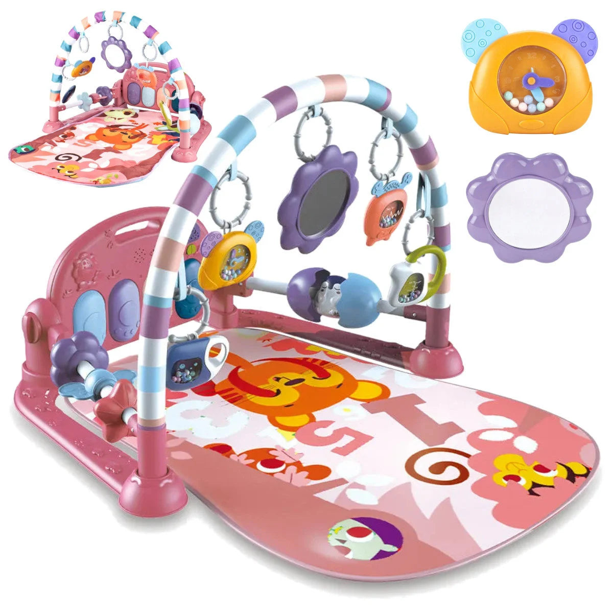 Tapis d'Éveil Musical 3-en-1 avec Piano Nomade et Arches de Jeux - ROSE