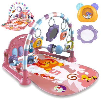 Tapis d'Éveil Musical 3-en-1 avec Piano Nomade et Arches de Jeux - ROSE