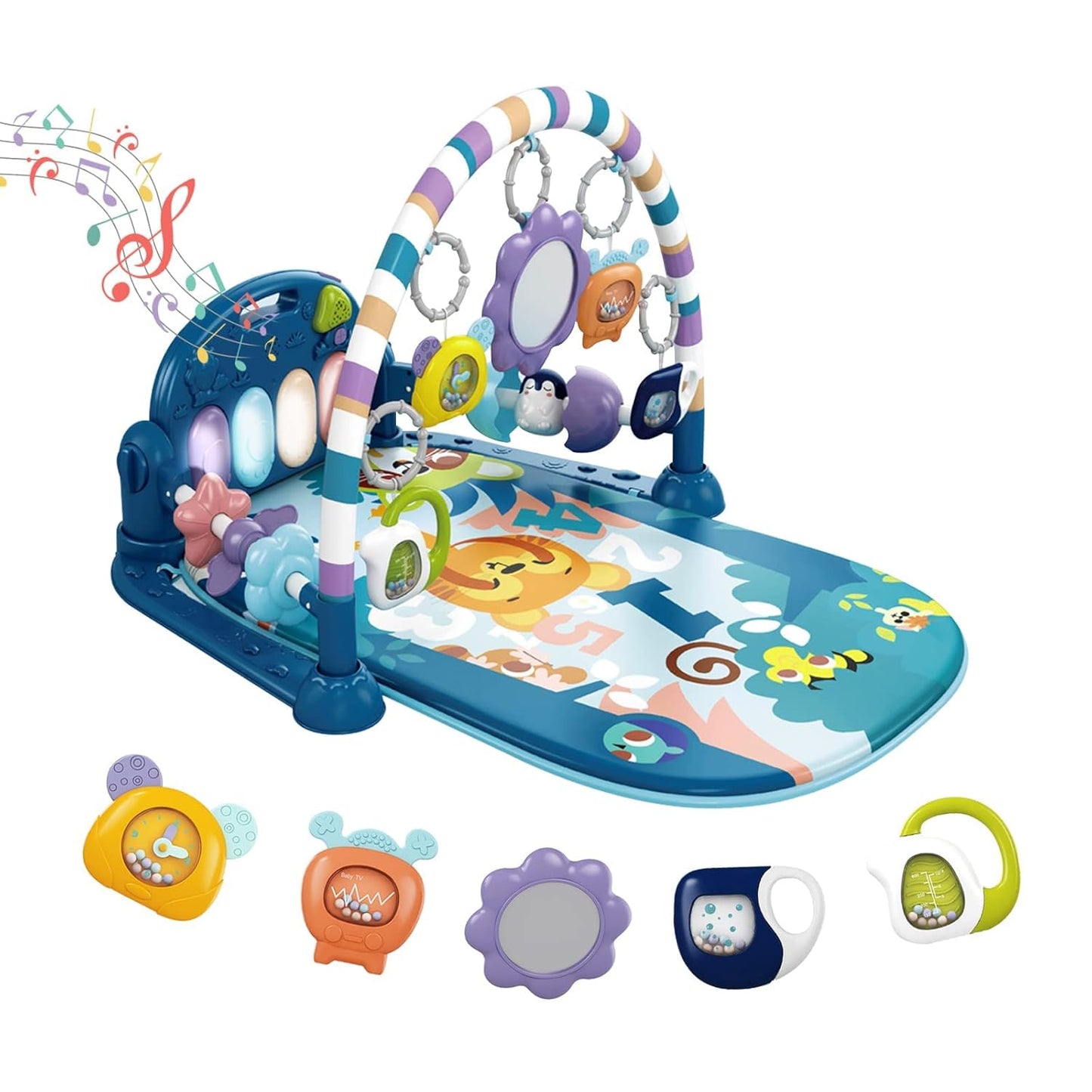 Tapis d'Éveil Musical 3-en-1 avec Piano Nomade et Arches de Jeux - BLEU