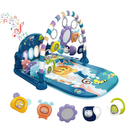 Tapis d'Éveil Musical 3-en-1 avec Piano Nomade et Arches de Jeux - BLEU