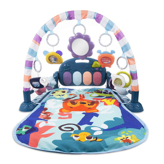 Tapis d'Éveil Musical 3-en-1 avec Piano Nomade et Arches de Jeux - BLEU