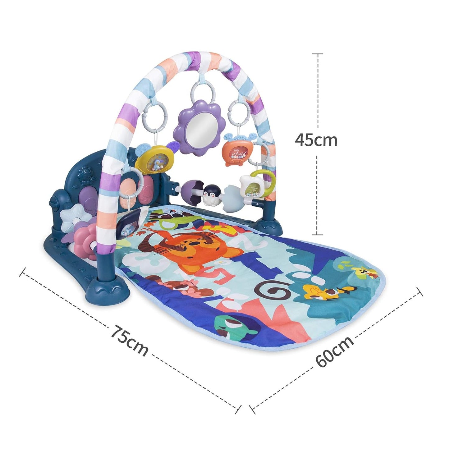 Tapis d'Éveil Musical 3-en-1 avec Piano Nomade et Arches de Jeux - BLEU