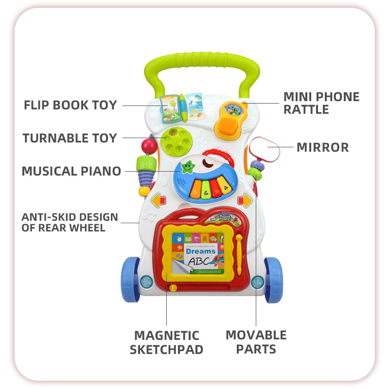 Trotteur Bébé Éducatif Multiactivités avec Piano Musical