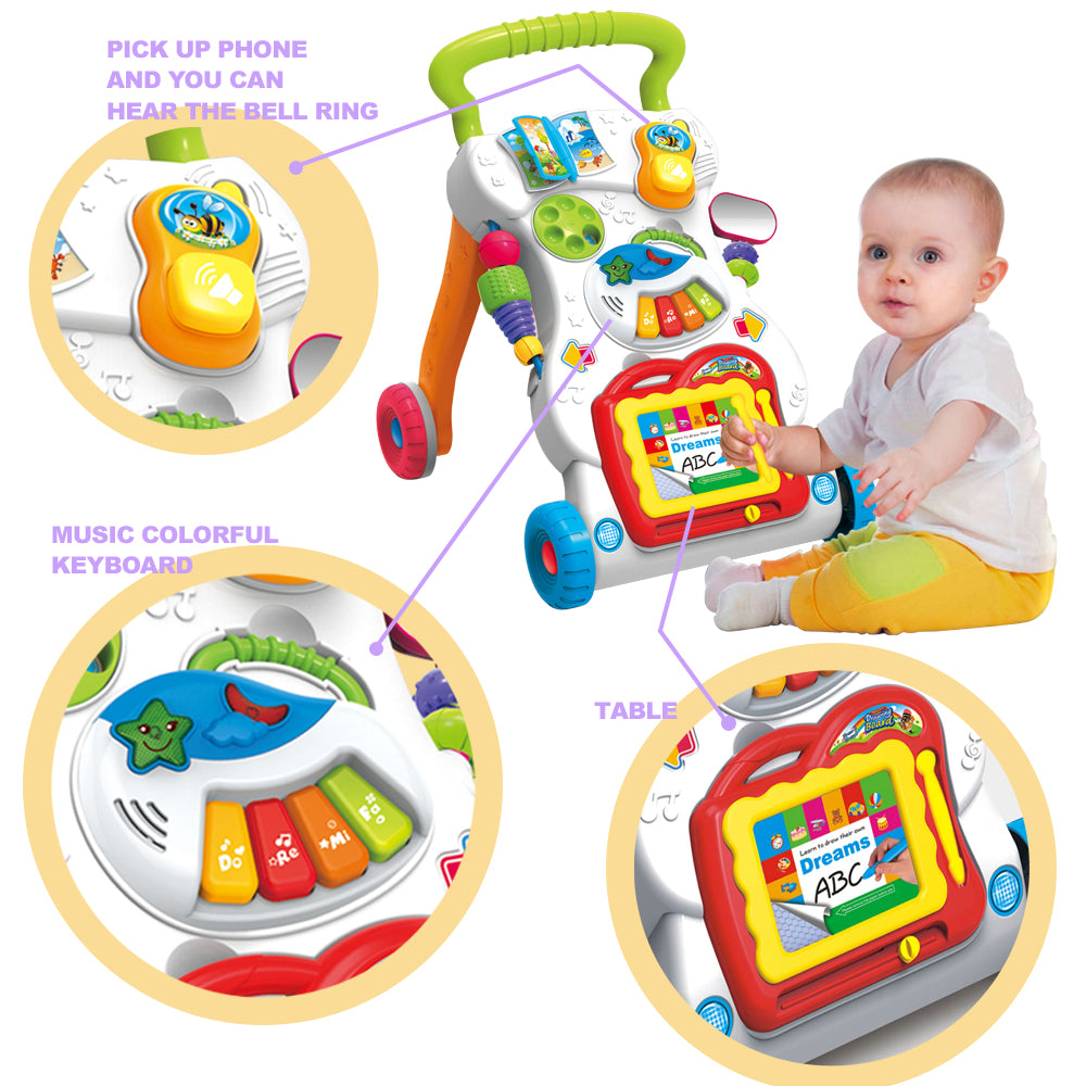 Trotteur Bébé Éducatif Multiactivités avec Piano Musical
