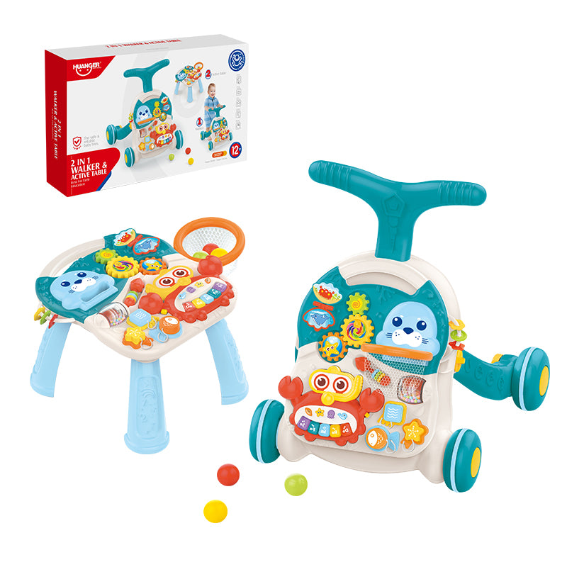 Trotteur Bébé 2-en-1 avec Table d’Activités