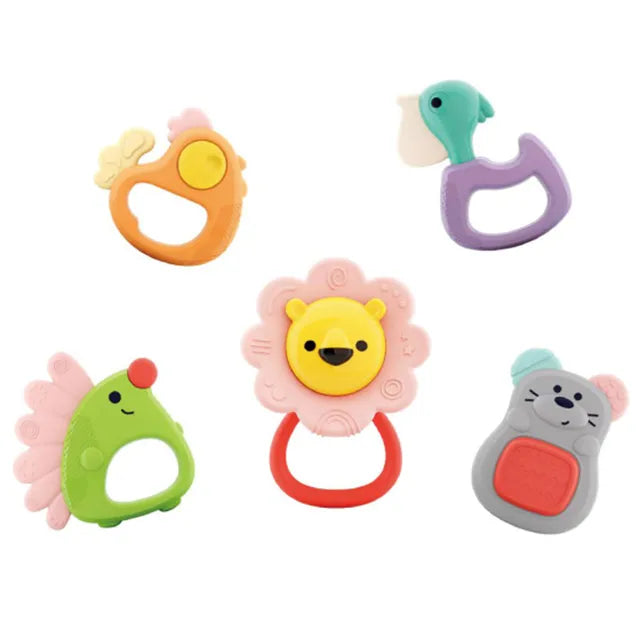 Coffret 5 Hochets Animaux Rigolos avec Boîte de Rangement