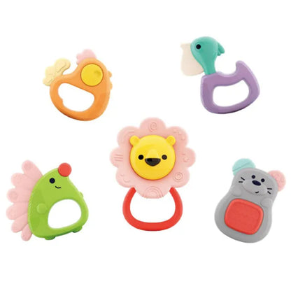 Coffret 5 Hochets Animaux Rigolos avec Boîte de Rangement