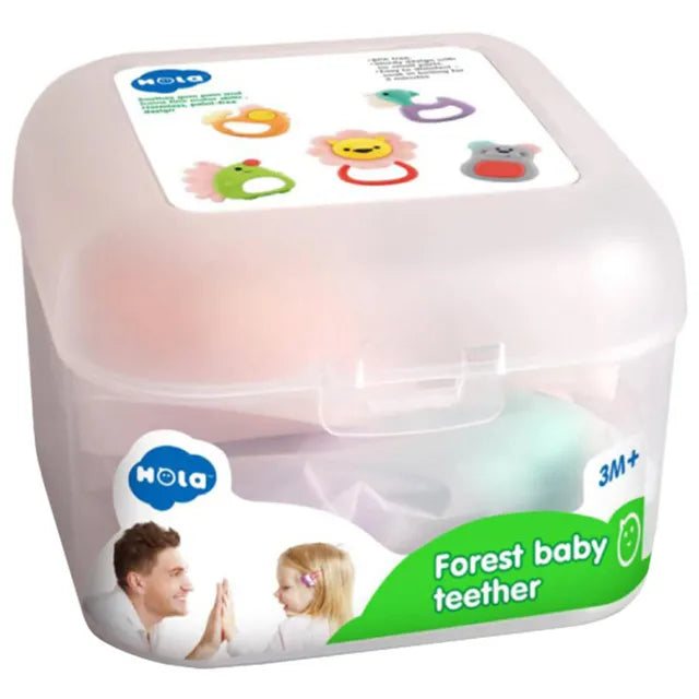 Coffret 5 Hochets Animaux Rigolos avec Boîte de Rangement